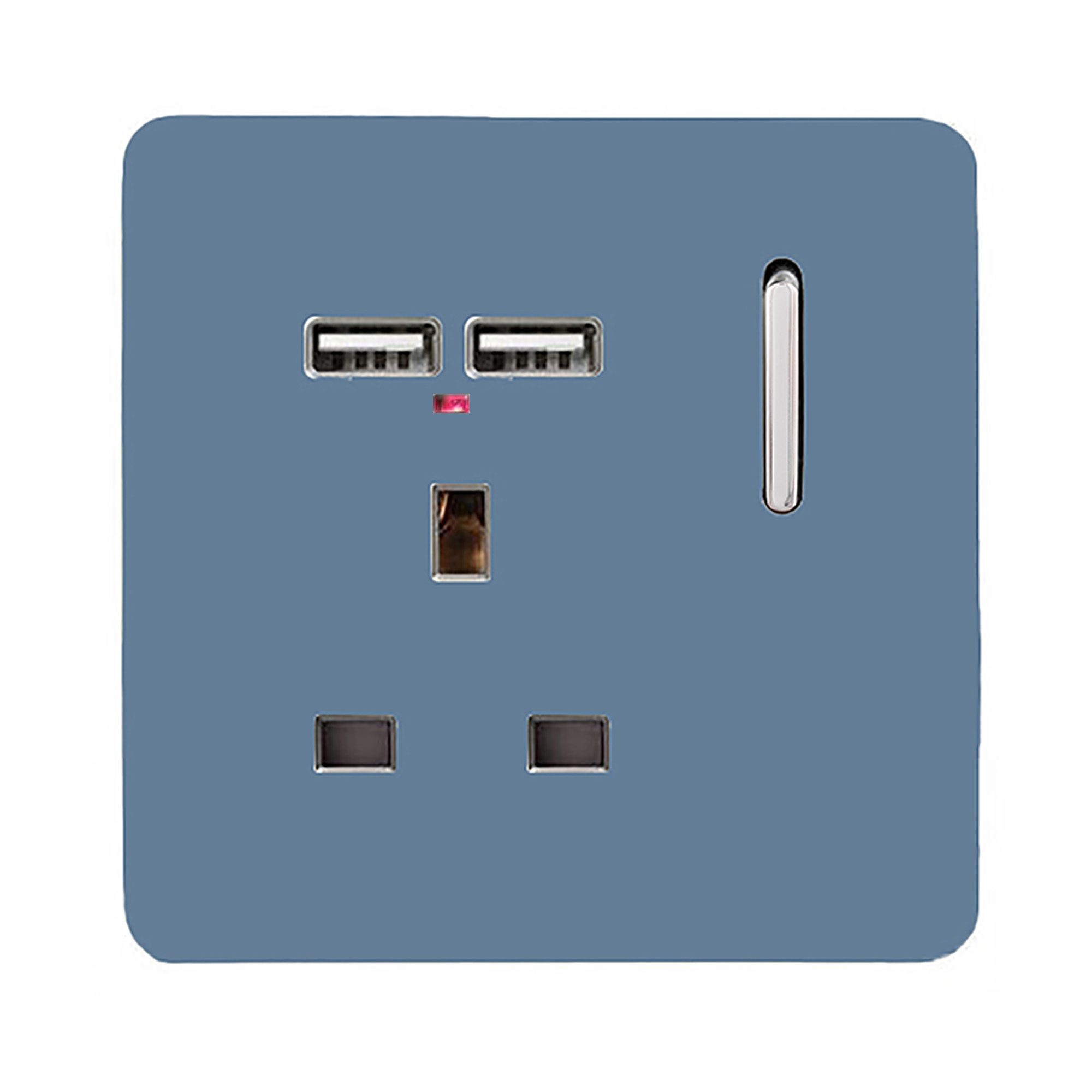1 Gang Switched Single Socket 13A With 2 x USB-A 10W (Shared) With Neon Insert Sky Blue ART-SKT13USBSK  Trendi Sky Blue